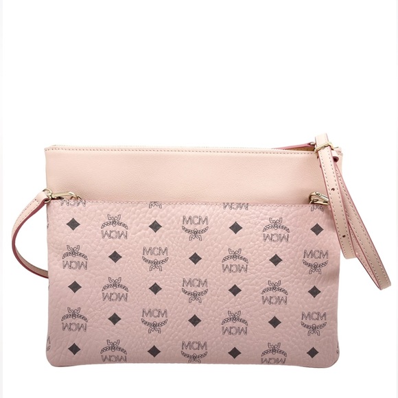 MCM New With Tags Powder Pink Logo Flat Pouch/ Clutch Crossbody Purse - Picture 1 of 12